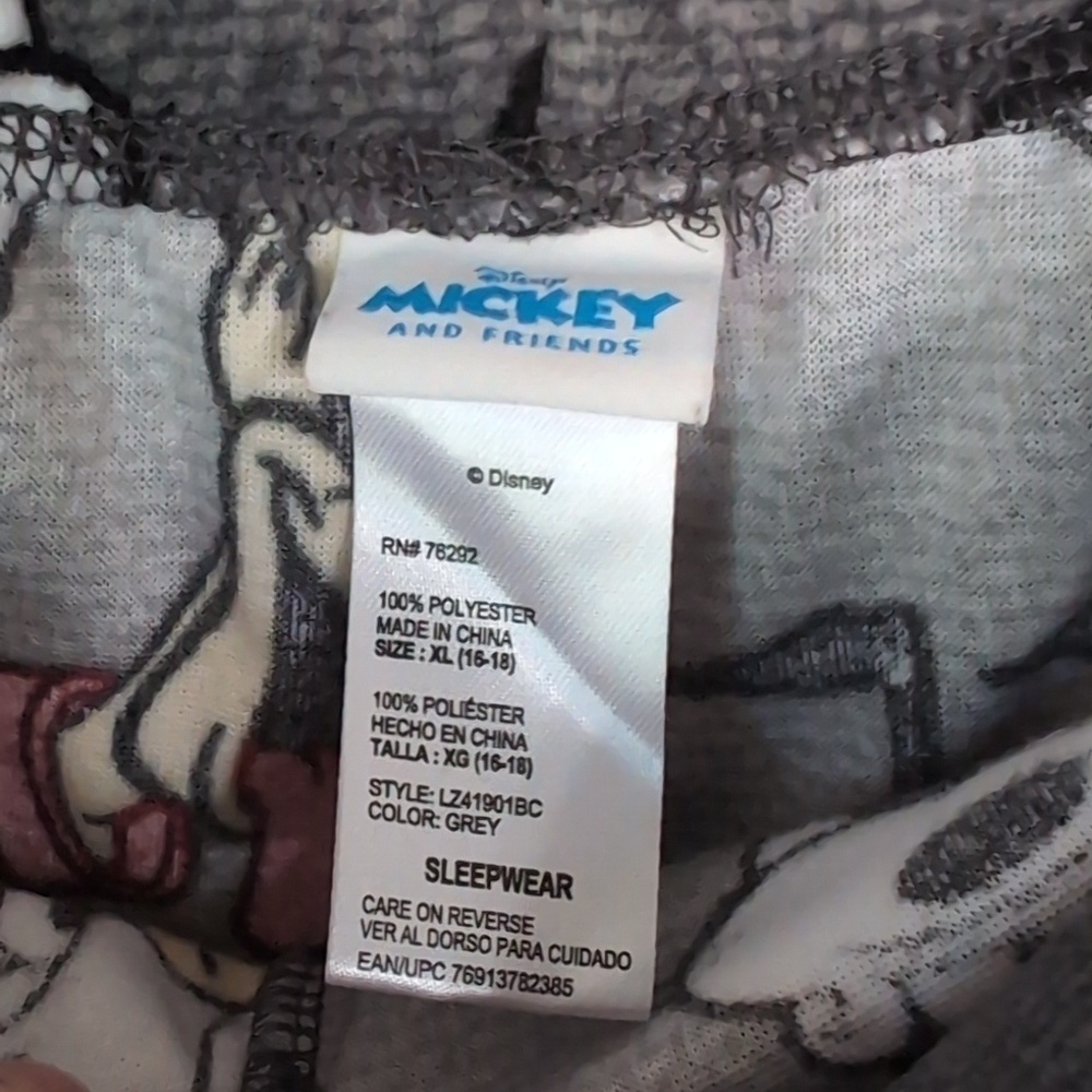 Disney Grey Mickey Mouse Donald Duck Plush Pajama Pant size Extra Large - Picture 3 of 6
